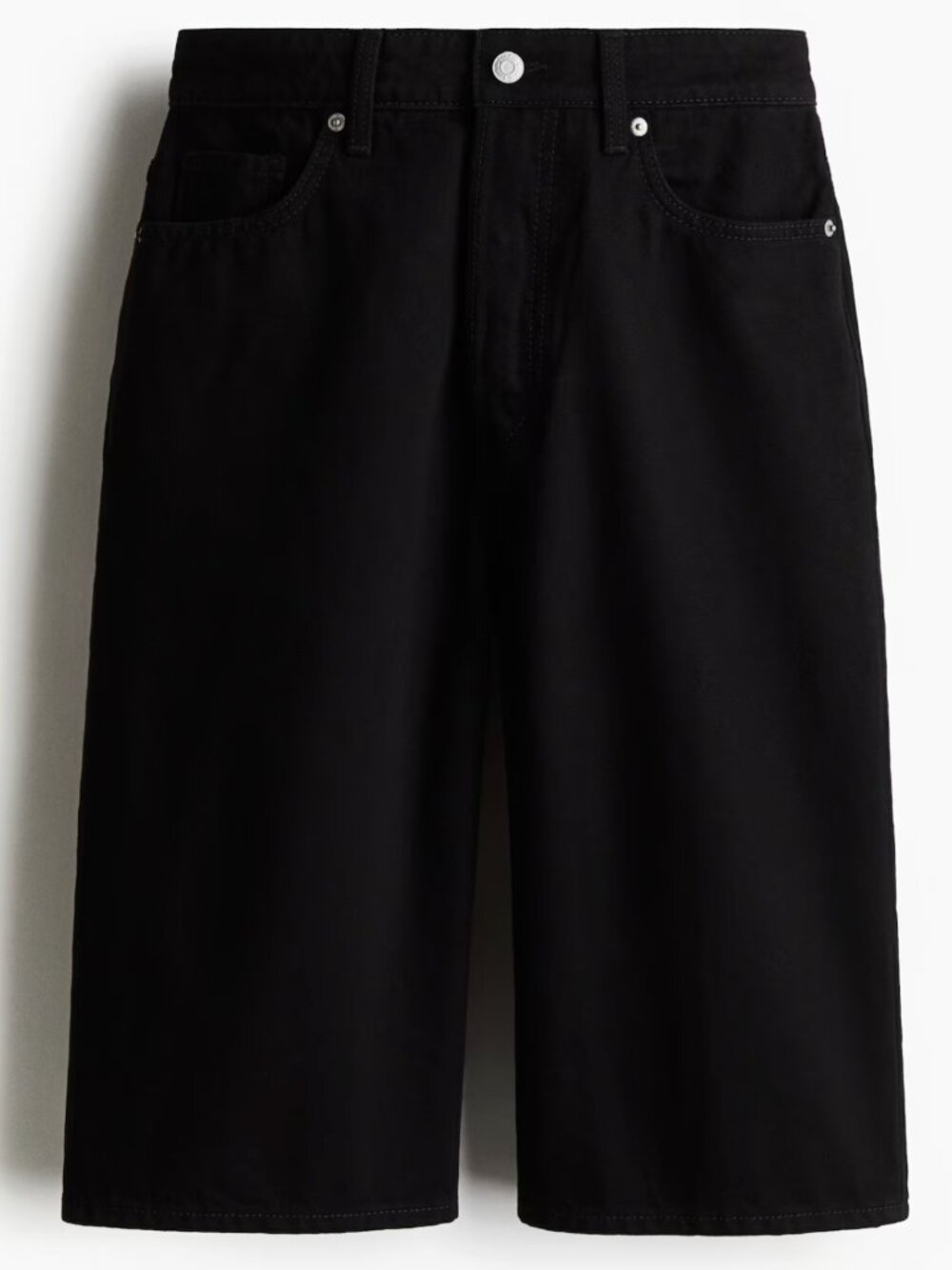 H&M HIGH-WAIST KNEE-LENGTH DENIM SHORTS IN BLACK SIZE US 2
